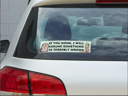 Anxious Girl Driving Sticker – “If You Honk I’ll Panic” Owl & Mercat Edition